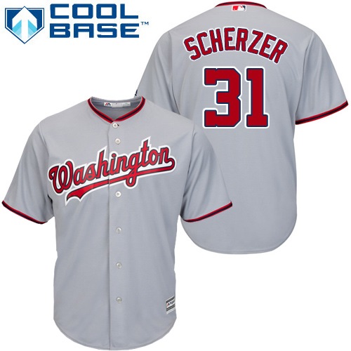 Nationals #31 Max Scherzer Grey Cool Base Stitched Youth MLB Jersey
